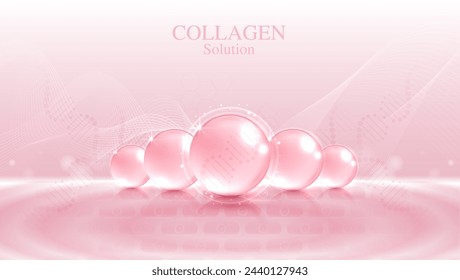 Collagen solution and DNA on a pink background. vitamin solution complex with chemical formula from nature. beauty treatment nutrition skin care design. medical and scientific concepts. vector design.