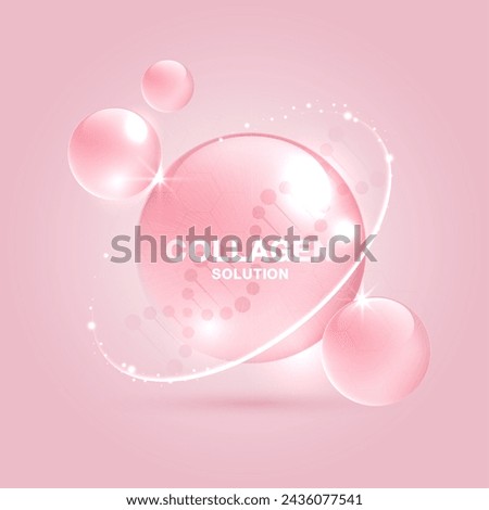 Collagen solution and DNA on a pink background. vitamin solution complex with chemical formula from nature. beauty treatment nutrition skin care design. medical and scientific concepts. vector design.