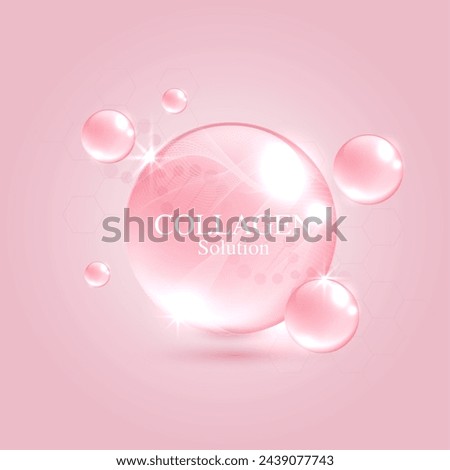 Collagen solution and DNA on a pink background. vitamin solution complex with chemical formula from nature. beauty treatment nutrition skin care design. medical and scientific concepts. vector design.