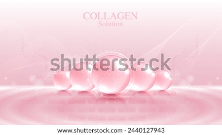 Collagen solution and DNA on a pink background. vitamin solution complex with chemical formula from nature. beauty treatment nutrition skin care design. medical and scientific concepts. vector design.