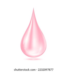 Collagen solution drop pink. Realistic 3d on white background. For beauty treatment nutrition skincare design. Medical and scientific concepts. Vector EPS10.