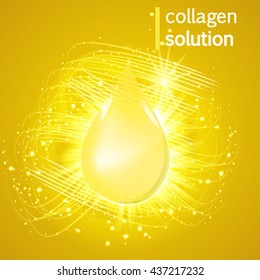  collagen solution oil drop essence. Premium gold shining serum droplet. Vector illustration