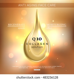 Collagen solution oil drop essence. Coenzyme Q10. Vector illustration EPS 10 format