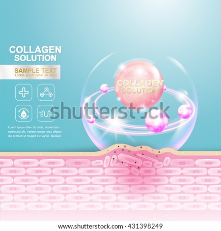 Collagen Solution Serum Drop and Vitamin Background Skin Care Cosmetic concept.