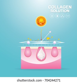 Collagen Solution Serum and Vitamin Background Skin Care Cosmetic Vector concept.