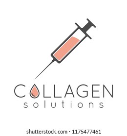 Collagen solutions logo with injection and custom text with collagen drop.