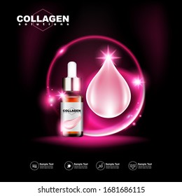 Collagen Solutions Vector Pink Background concept for Skin Care Cosmetic Products.