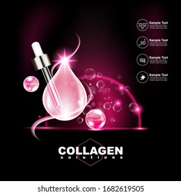 Collagen Solutions Vektorillustration Rosa Hintergrund Konzept für Hautpflegeprodukte.