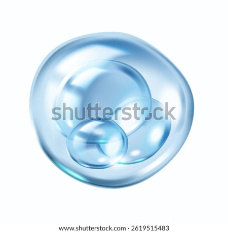 Collagen spheres in aqua bubble realistic vector illustration. Moisturizing element for maintaining healthy skin 3d object on white