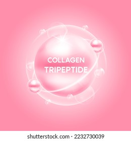 Collagen tripeptide pink and bubble oxygen serum chemical formula. Beauty treatment nutrition skincare design. Medical and scientific concepts. 3D Vector EPS10.