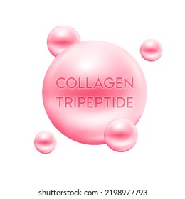 Collagen tripeptide. Vitamins skincare beauty. Main protein created connective tissues, cartilages, bones, nails, skin and hair. Medical and science concept. Vector EPS10.