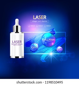 Collagen and Vitamins on Laser Background Vector for Cosmetics  Products and Skin Care Banner Template