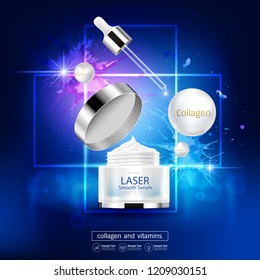 Collagen and Vitamins on Laser Background Vector for Cosmetics  Products and Skin Care Banner Template