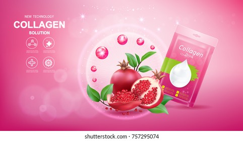 Collagen and Vitamins Repair Skin, Vector Background for Daily Supplement Products.