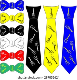 collageties and the bow tie for the guitarist in different colors on a white background