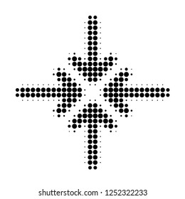 Collapse arrows halftone dotted icon. Halftone array contains circle pixels. Vector illustration of collapse arrows icon on a white background.