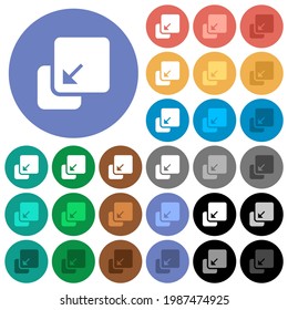 Collapse element multi colored flat icons on round backgrounds. Included white, light and dark icon variations for hover and active status effects, and bonus shades.