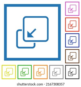 Collapse element outline flat color icons in square frames on white background