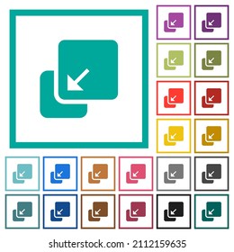 Collapse element solid flat color icons with quadrant frames on white background