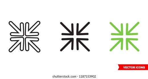 Collapse icon of 3 types: color, black and white, outline. Isolated vector sign symbol.