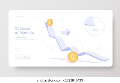 Collapse of markets concept flat illustration with falling diagram. Bankruptcy of the world economy. Stock market crash.