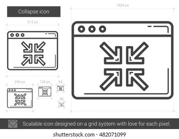 Collapse vector line icon isolated on white background. Collapse line icon for infographic, website or app. Scalable icon designed on a grid system.