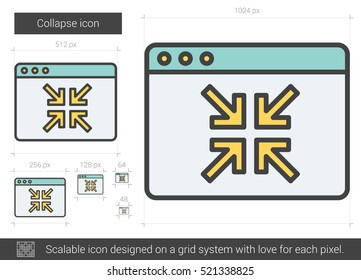 Collapse vector line icon isolated on white background. Collapse line icon for infographic, website or app. Scalable icon designed on a grid system.