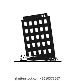 Collapsed building, broken building, tilted and collapsed on white background. Used as a symbol.icons vector.