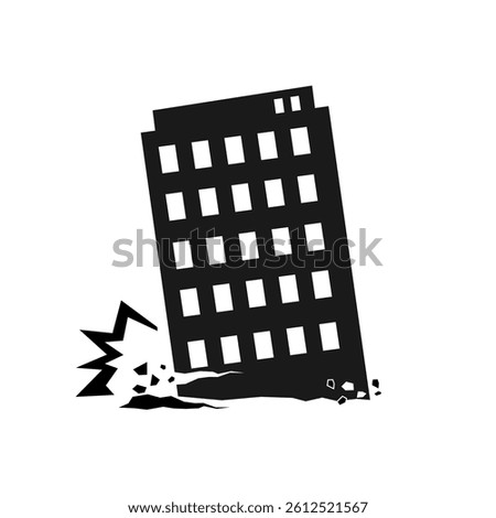 Collapsed building, broken building, tilted and collapsed on white background. Used as a symbol.icons vector.