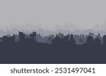 Collapsed houses. Silhouette of a destroyed city. Vector