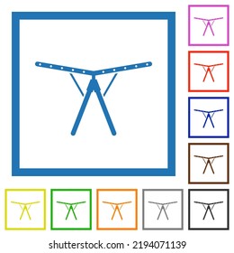 Collapsible clothes dryer rack solid flat color icons in square frames on white background