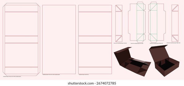 Plegable - Caja rígida plegable dieline y caja 3D editable Plantilla fácilmente redimensionable - Estructura - Línea clave Pro Vector