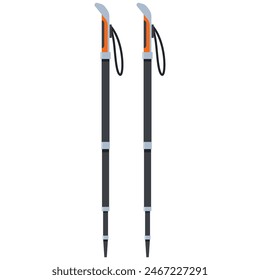 Collapsible lightweight hiking poles vector cartoon illustration isolated on a white background.