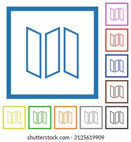 Esquema de mapa que contrae iconos de color plano en marcos cuadrados sobre fondo blanco