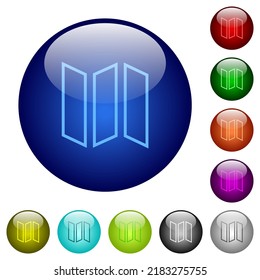 Collapsible map outline icons on round glass buttons in multiple colors. Arranged layer structure