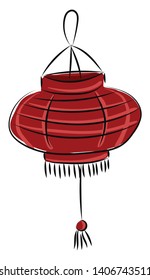 It a collapsible paper lantern made of thin bright colored paper, used for decorative purpose., vector, color drawing or illustration. 