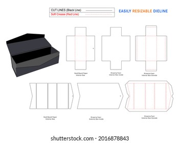 Collapsible rigid boxes and custom foldable collapsible rigid box and dieline template with 3d vector file
