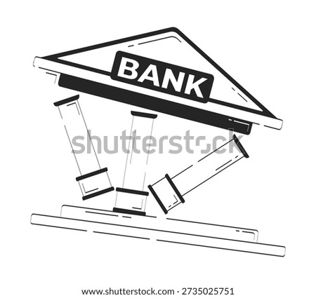 Collapsing bank structure doodle linear object. Financial institution instability. Broken finance. Economic failure 2D vector outline clip art drawing isolated on white. Hand drawn sketch illustration