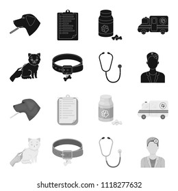 Collar, bone, cat, haircut .Vet Clinic set collection icons in black,monochrome style vector symbol stock illustration web.