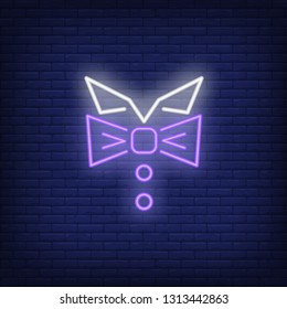 Collar and bow tie neon sign. Gentleman concept design. Night bright neon sign, colorful billboard, light banner. Vector illustration in neon style.