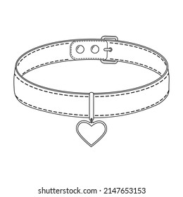 A collar for cats and dogs with a pendant. Vector isolated doodle-style illustration, black line