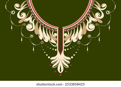 Collar Design decorative floral design features flowing curves and delicate details, creating a beautiful ornamental collar on a rich green background. Ideal for fashion design or graphic elements.