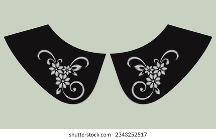 collar design vector with satin stitch white flower. front view technical embroidery flat sketch template. floral eyelet embroidery decorative ornament cotton collar lace detail.