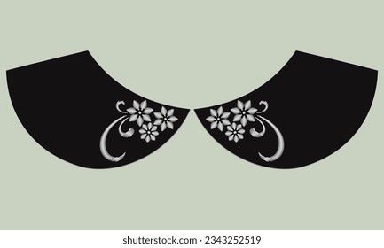 collar design vector with satin stitch white flower. front view technical embroidery flat sketch template. floral eyelet embroidery decorative ornament cotton collar lace detail.