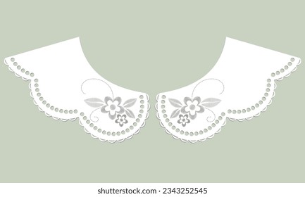 vector de diseño de collar con flor blanca de punto de satén. plantilla de esbozo plano de bordado técnico de vista frontal. adorno floral de bordado en adorno adorno de adorno de collarín de algodón detalles de encaje.