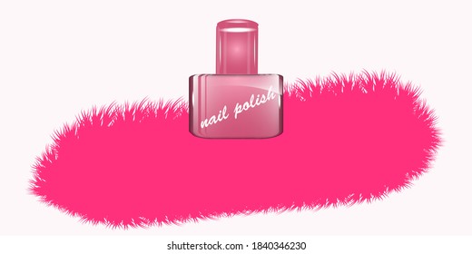 Collar faux fur long pile pink and tone-on-tone nail polish - vector. Fashion. Beauty saloon.