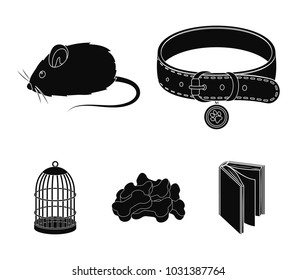 A collar, a forage, a toy, a cage and other products of the zoo store.Pet shop set collection icons in black style vector symbol stock illustration web.