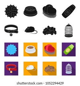 A collar, a forage, a toy, a cage and other products of the zoo store.Pet shop set collection icons in black,flet style vector symbol stock illustration web.