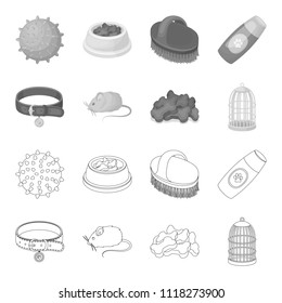 A collar, a forage, a toy, a cage and other products of the zoo store.Pet shop set collection icons in outline,monochrome style vector symbol stock illustration web.
