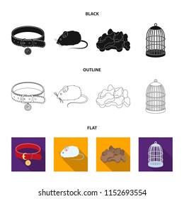 A collar, a forage, a toy, a cage and other products of the zoo store.Pet shop set collection icons in black,flat,outline style vector symbol stock illustration web.